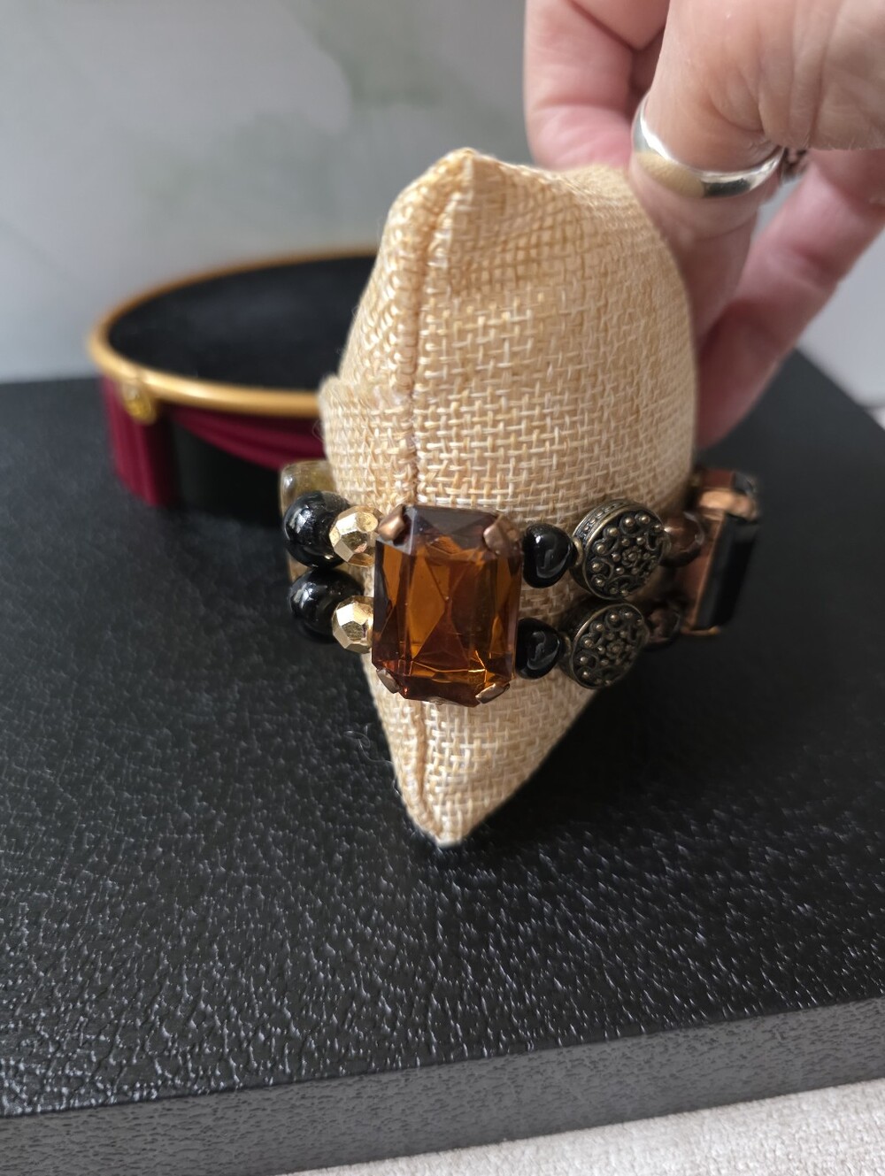 Chico's Black and Gold-Tone Faceted Centerpiece Bracelet